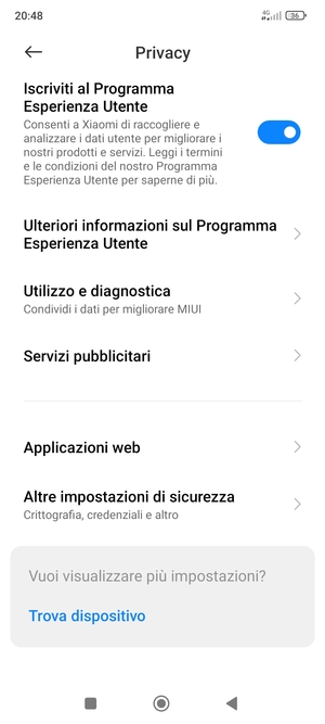 Scorri e seleziona Altre impostazioni di sicurezza