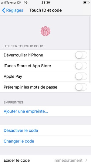 Sélectionnez Changer le code