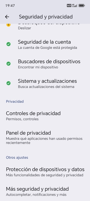 Desplácese y seleccione Más seguridad y privacidad