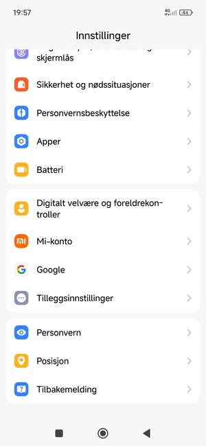 Bla til og velg Tilleggsinnstillinger