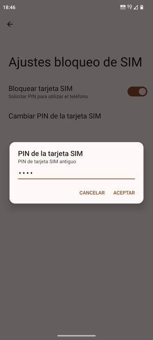 Introduzca PIN de tarjeta SIM antiguo y seleccione ACEPTAR