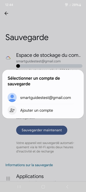 Sélectionnez votre compte de sauvegarde
