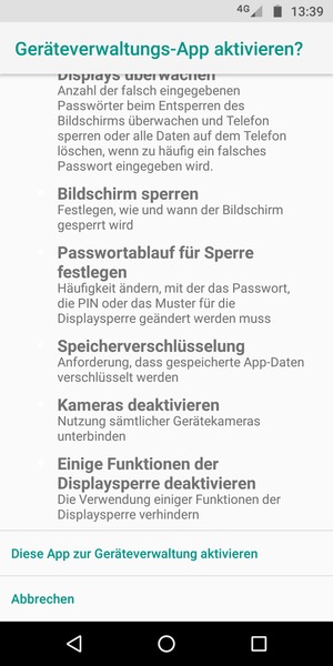 Scrollen Sie nach unten und wählen Sie Diese App zur Geräteverwaltung aktivieren