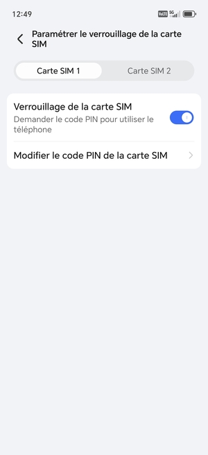 Sélectionnez Carte SIM 1 ou Carte SIM 2 puis Modifier le code PIN de la carte SIM