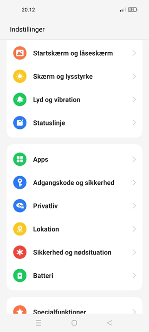 Scroll til og vælg Adgangskode og sikkerhed
