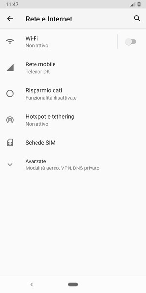 Seleziona Wi-Fi