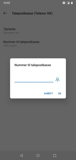 Skriv inn Nummer til talepostkasse og velg OK