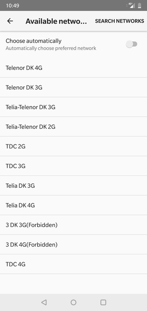 Select a network operator from the list