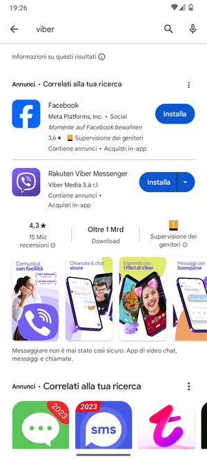 Seleziona l'applicazione