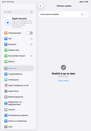 Als uw iPad up-to-date is, zult u het volgende scherm zien