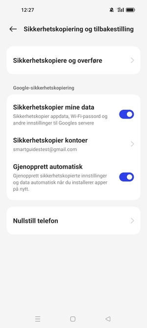 Velg Sikkerhetskopier kontoer