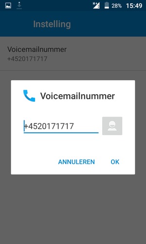 Voer het Voicemailnummer in en selecteer OK