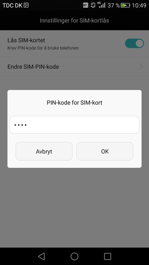 Skriv inn Gammel PIN-kode for SIM-kort og velg OK