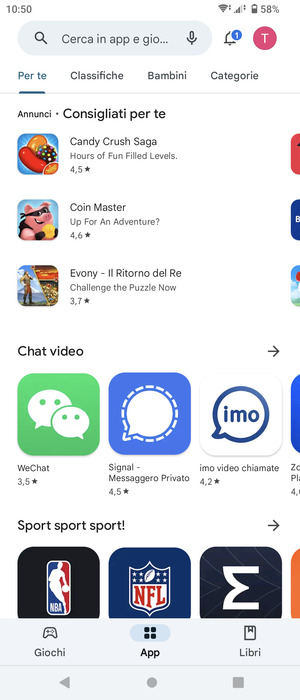 Seleziona la barra di ricerca
