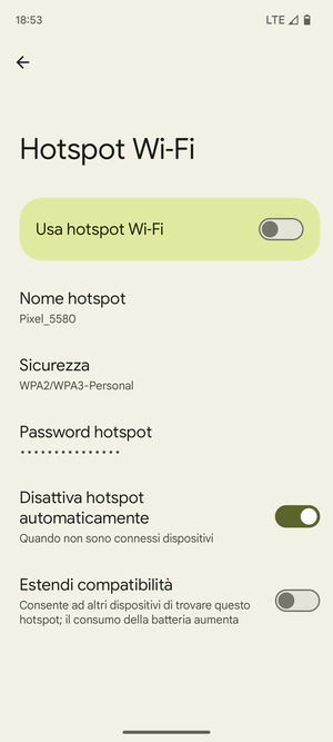 Seleziona Password hotspot