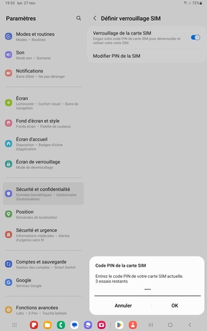 Saisissez votre PIN de carte SIM actuelle et sélectionnez OK
