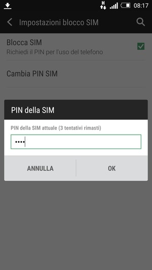 Inserisci PIN della SIM attuale e seleziona OK