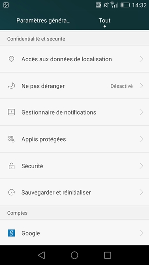 Faites défiler et sélectionnez Sécurité