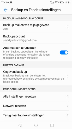 Selecteer Back-upaccount