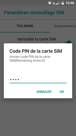 Saisissez votre Ancien Code PIN de la carte SIM et sélectionnez OK