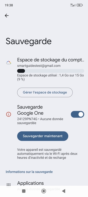 Sélectionnez Espace de stockage du compte