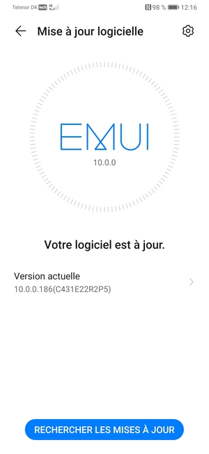 Si votre téléphone est à jour, vous verrez l'écran suivant
