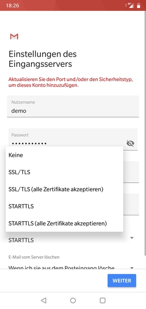 Wählen Sie Keine und WEITER