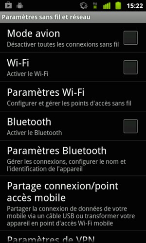 Sélectionnez Partage connex. & point accèss