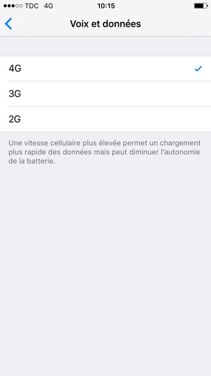 Pour activer la 4G, sélectionnez 4G