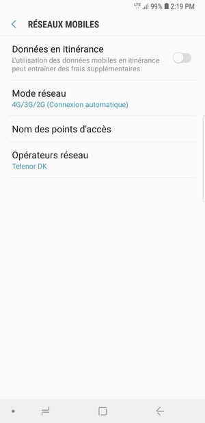 Pour changer de réseau en cas de problèmes de réseau, sélectionnez Opérateurs réseau