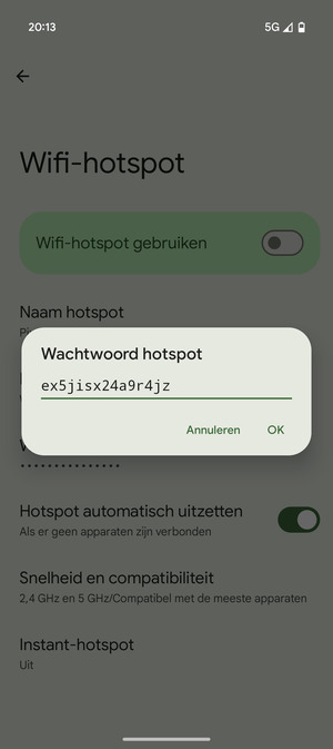 Voer een wachtwoord van een WiFi-hotspot in van ten minste 8 tekens en selecteer OK