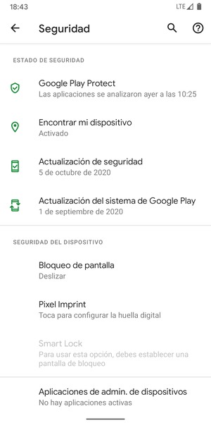 Para activar su bloqueo de pantalla, vaya al menú Seguridad y seleccione Bloqueo de pantalla