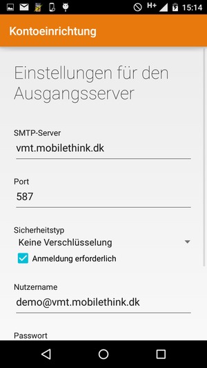 Geben Sie die Server-Adresse für ausgehende Post ein