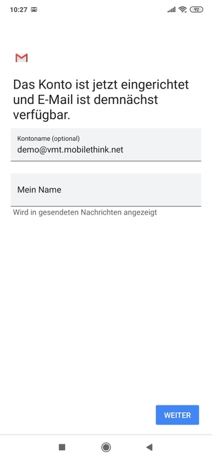 Geben Sie Ihrem Konto einen Namen und geben Sie Ihren Namen ein. Wählen Sie WEITER
