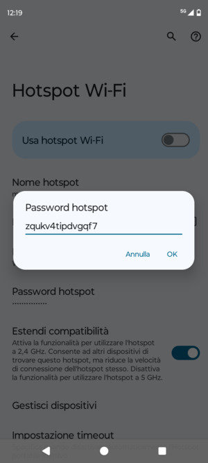 Inserisci una password dell'hotspot Wi-Fi di almeno 8 caratteri e seleziona OK