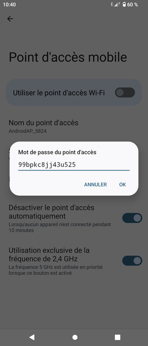 Saisissez un mot de passe de hotspot Wi-Fi d'au moins 8 caractères et sélectionnez OK