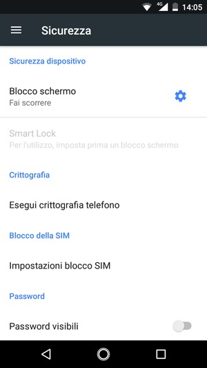 Per attivare il blocco dello schermo, vai al menu Sicurezza e seleziona Blocco schermo
