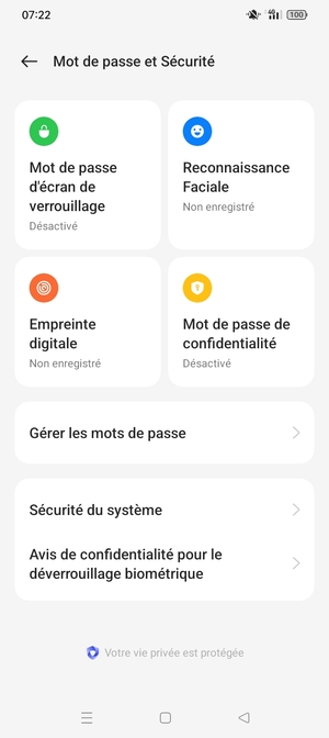 Sélectionnez Sécurité du système
