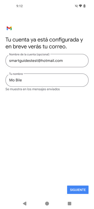 Déle a su cuenta un nombre y escriba su nombre. Seleccione SIGUIENTE