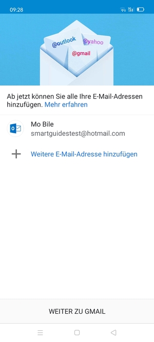 Wählen Sie WEITER ZU GMAIL