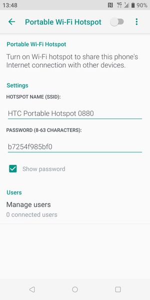 Enter a Wi-Fi hotspot password of at least 8 characters and select OK