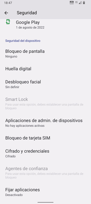Para cambiar el PIN de la tarjeta SIM, desplácese y seleccione Bloqueo de tarjeta SIM