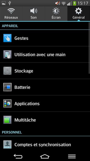 Faites défiler et sélectionnez Batterie