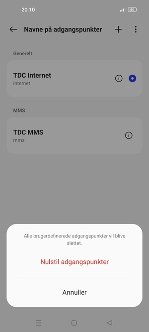 Vælg Nulstil adgangspunkter