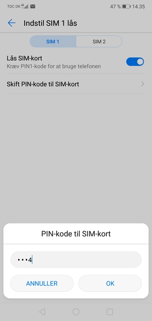 Indtast din Gamle PIN-kode til SIM-kort og vælg OK