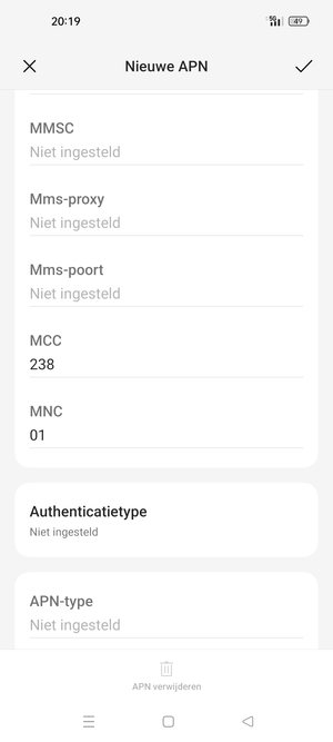 Scroll naar beneden en voer mms-gegevens in