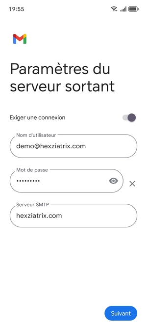Entrez l'adresse du serveur Sortant et sélectionnez Suivant