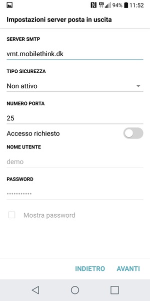 Disattiva Accesso richiesto e seleziona AVANTI