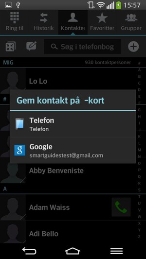 Vælg din Google konto