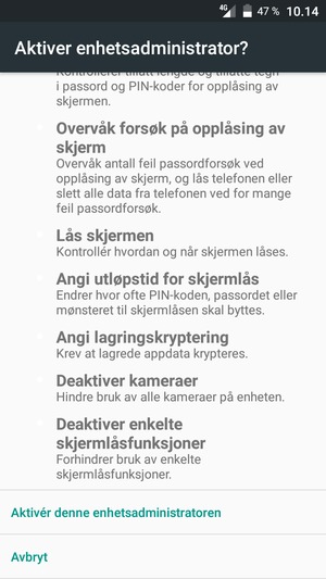 Bla til og velg Aktivér denne enhetsadministratoren